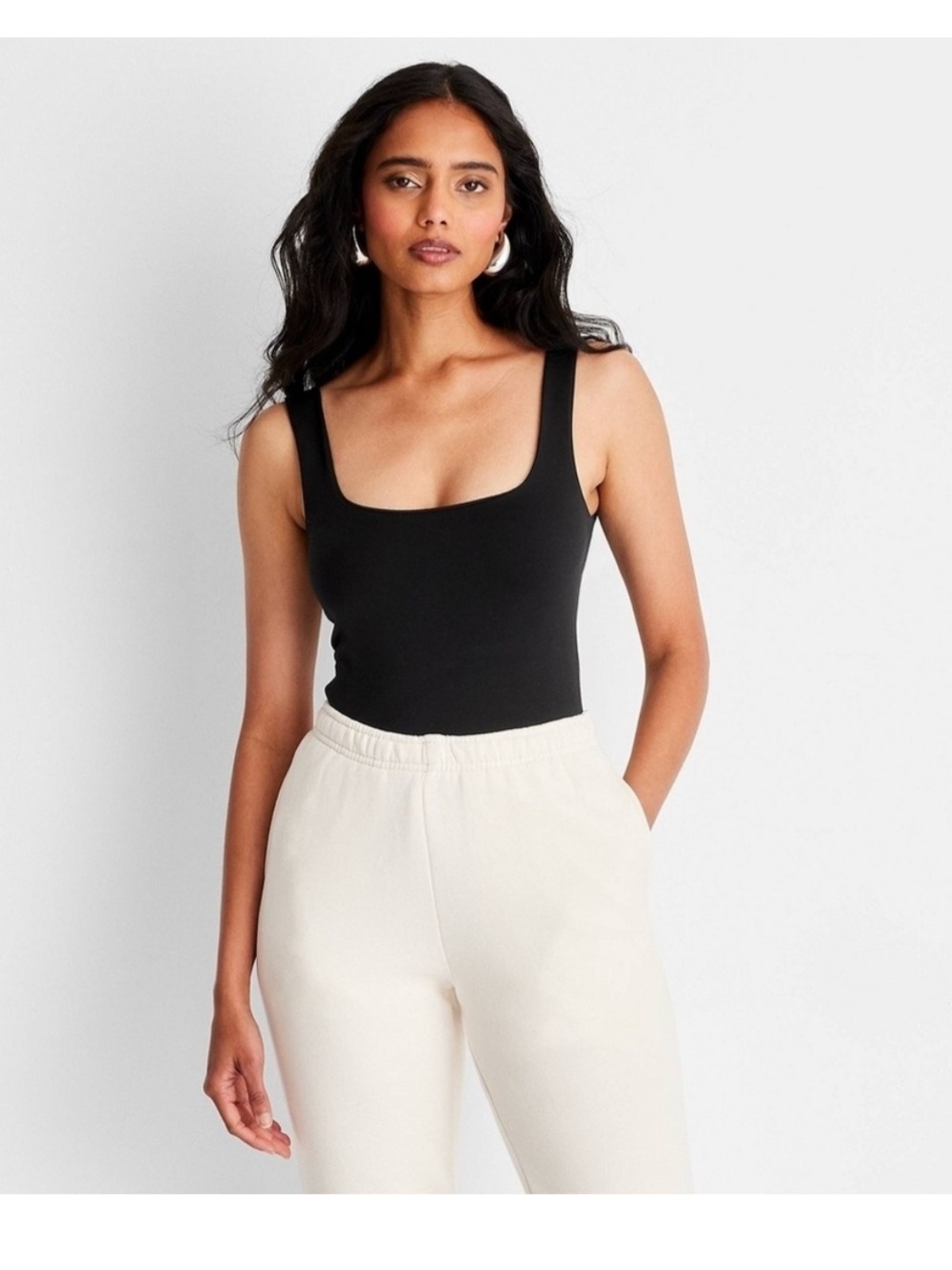 New Day Slim Fit Bodysuit Womens Small Sleeveless Square Neck Black